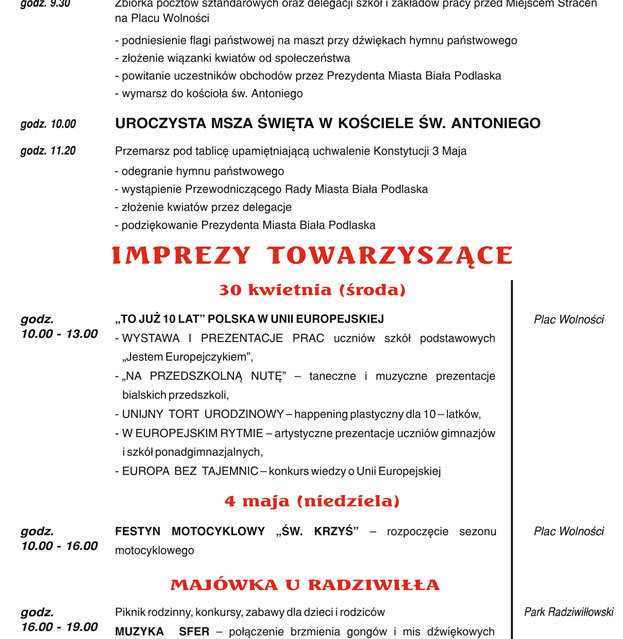 Program obchodów 223 Rocznicy Uchwalenia Konstytucji 3 Maja - Zdjęcie główne