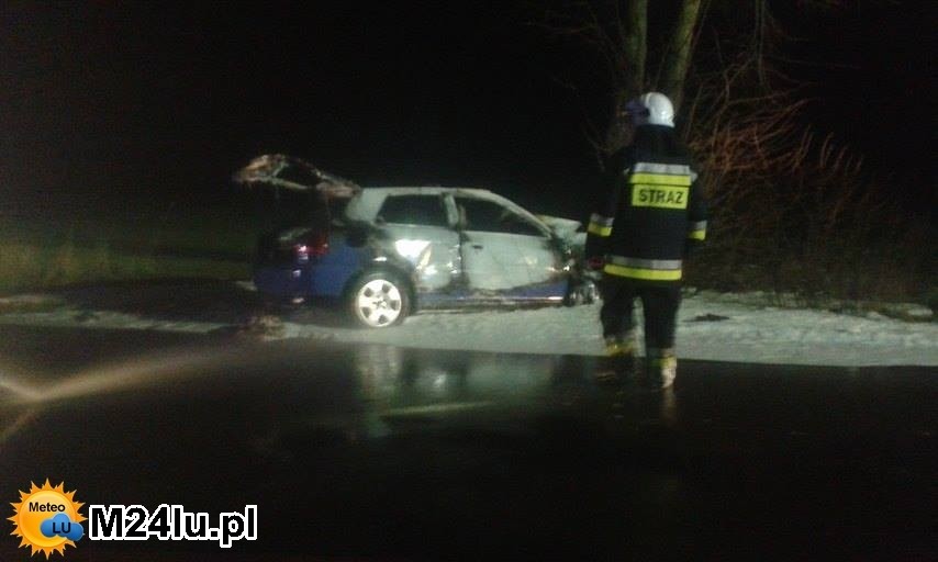 Wypadek w Klukowszczyźnie. Samochód uderzył w drzewo i zaczął płonąć - Zdjęcie główne