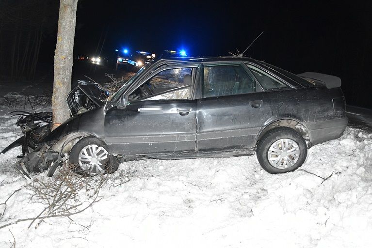 Powiat bialski: Zjechał na lewe pobocze i uderzył w drzewo - Zdjęcie główne