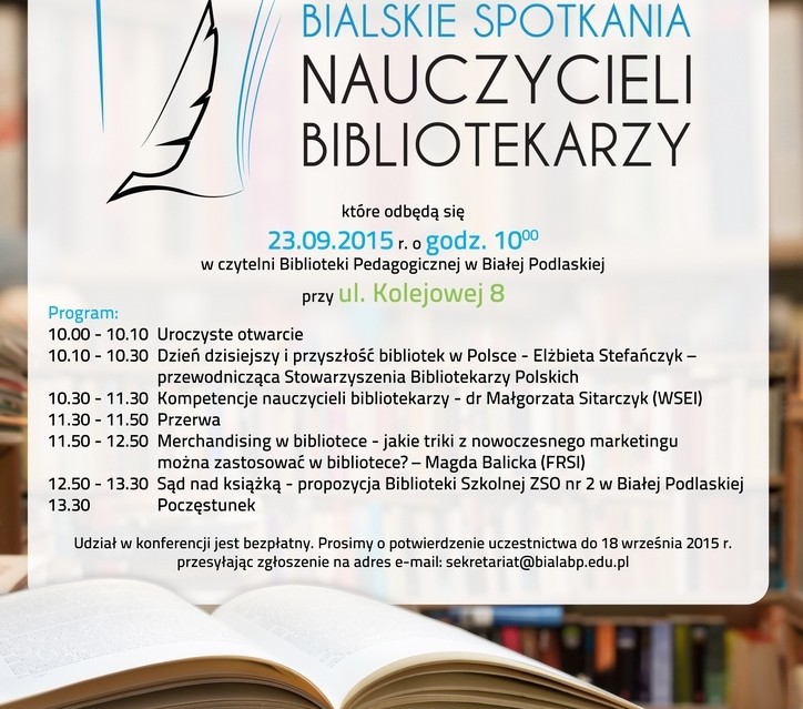 Zapraszamy na Bialskie Spotkania Nauczycieli Bibliotekarzy - Zdjęcie główne