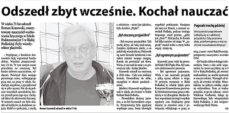 Roman Krasowski odszedł zbyt wcześnie. Kochał nauczać - Zdjęcie główne