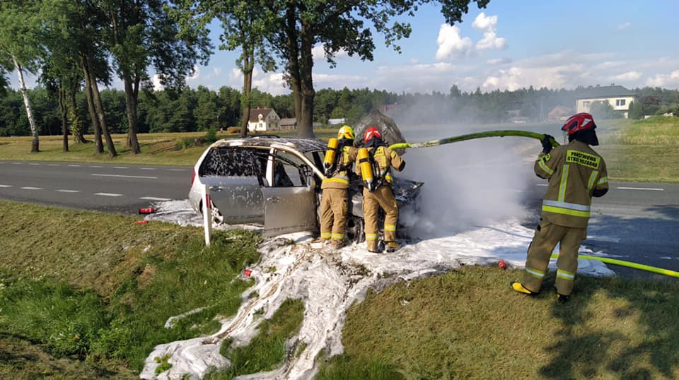 Pożar samochodu w Łukówcu. Gasili strażacy z Lubartowa i Firleja - Zdjęcie główne