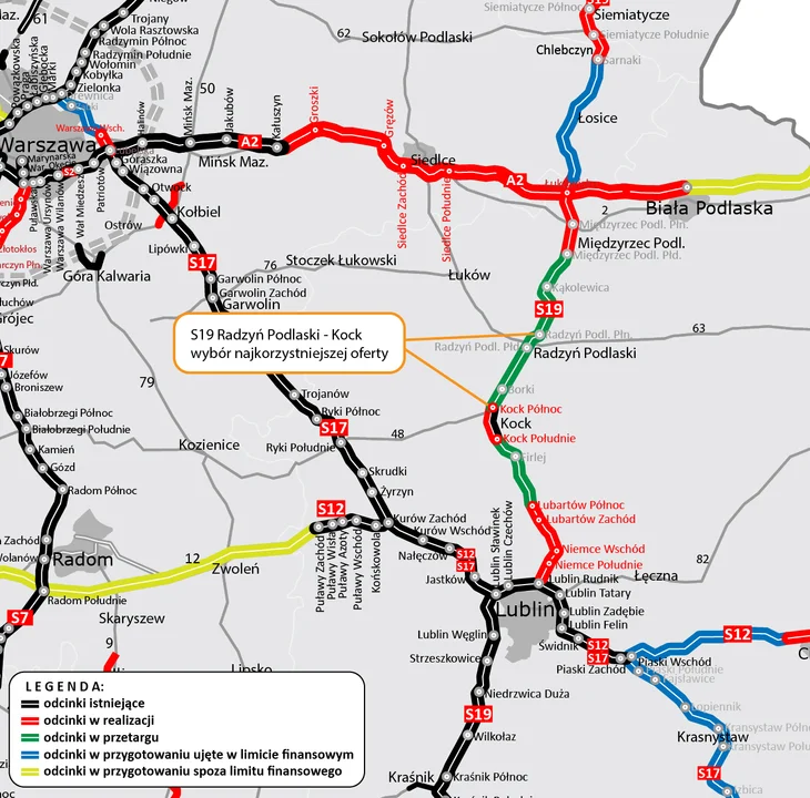 Dwujezdniowa trasa ekspresowa na odcinku Radzyń Podlaski - Kock powstanie w istniejącym korytarzu drogi krajowej nr 19