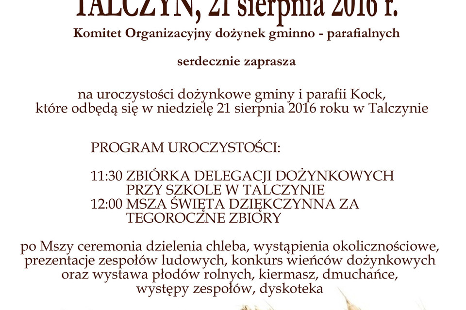 Dożynki w Talczynie 2016 - program - Zdjęcie główne