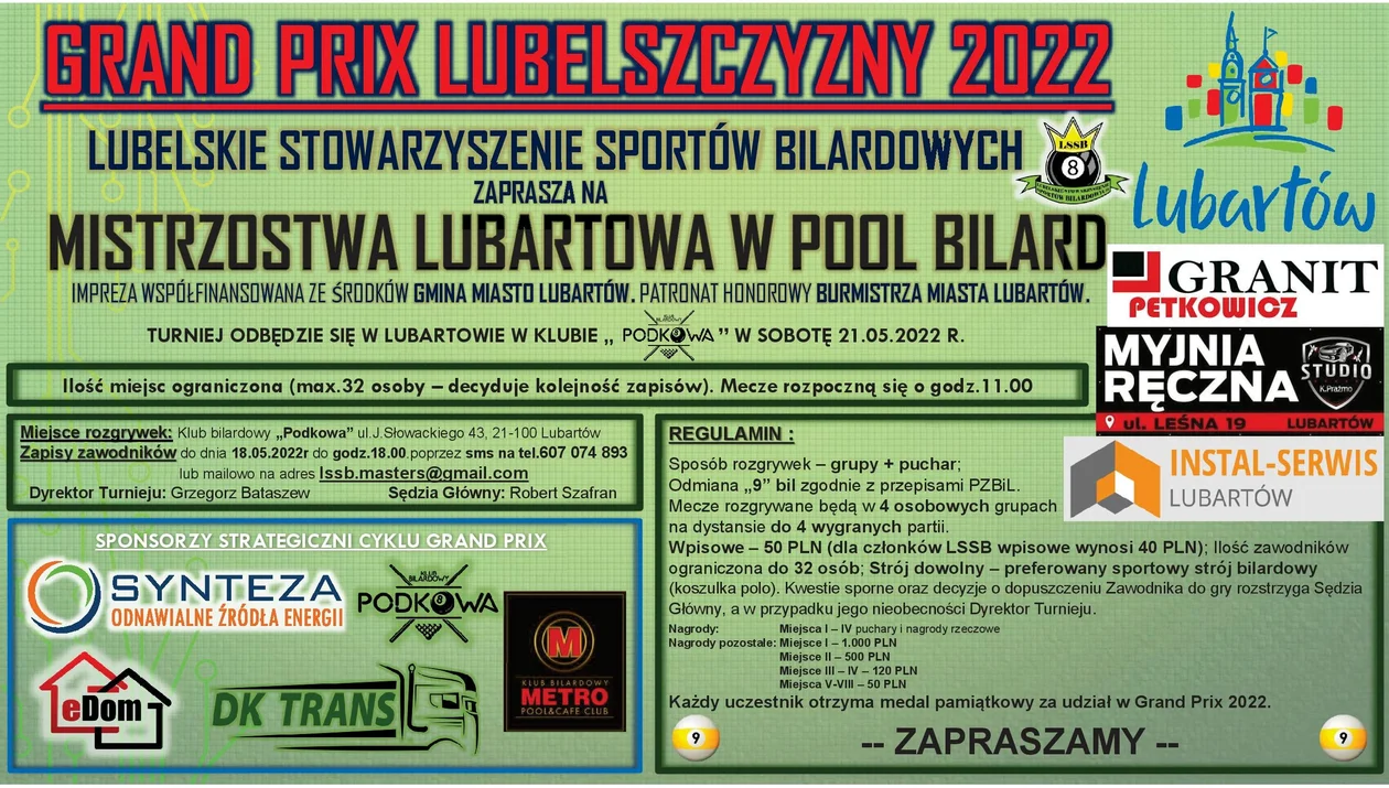 W Lubartowie będą grać w bilard. Grand Prix Lubelszczyzny w Pool Bilard  - Zdjęcie główne