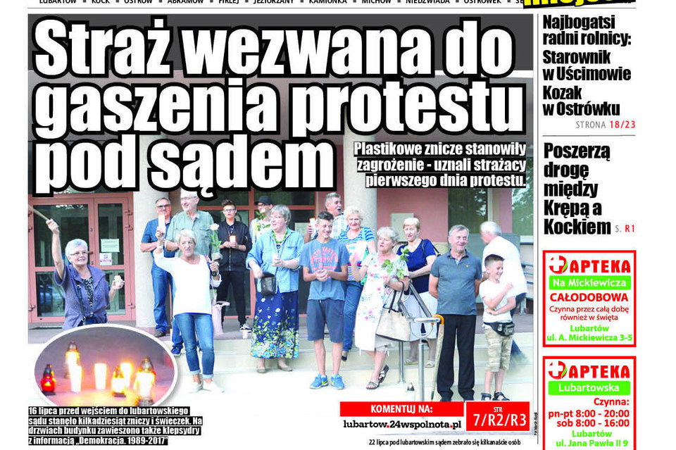 Straż przyjechała gasić protest pod sądem - Zdjęcie główne