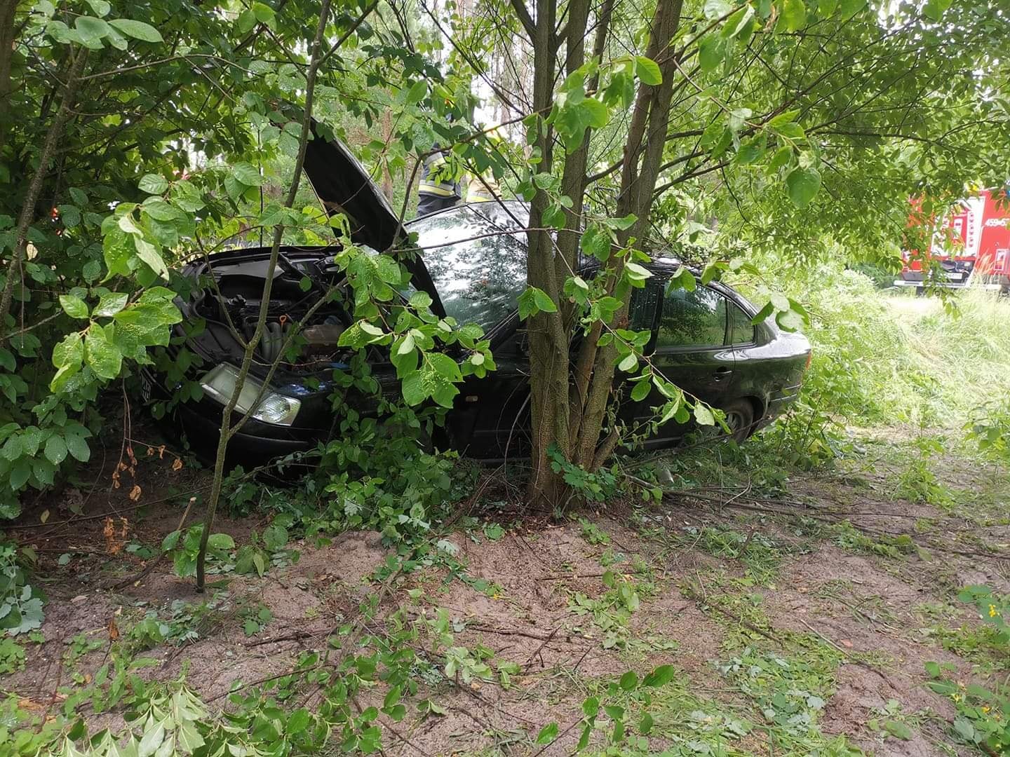 Samochód wjechał do rowu w Firleju. Na miejsce zdarzenia przybyli strażacy - Zdjęcie główne