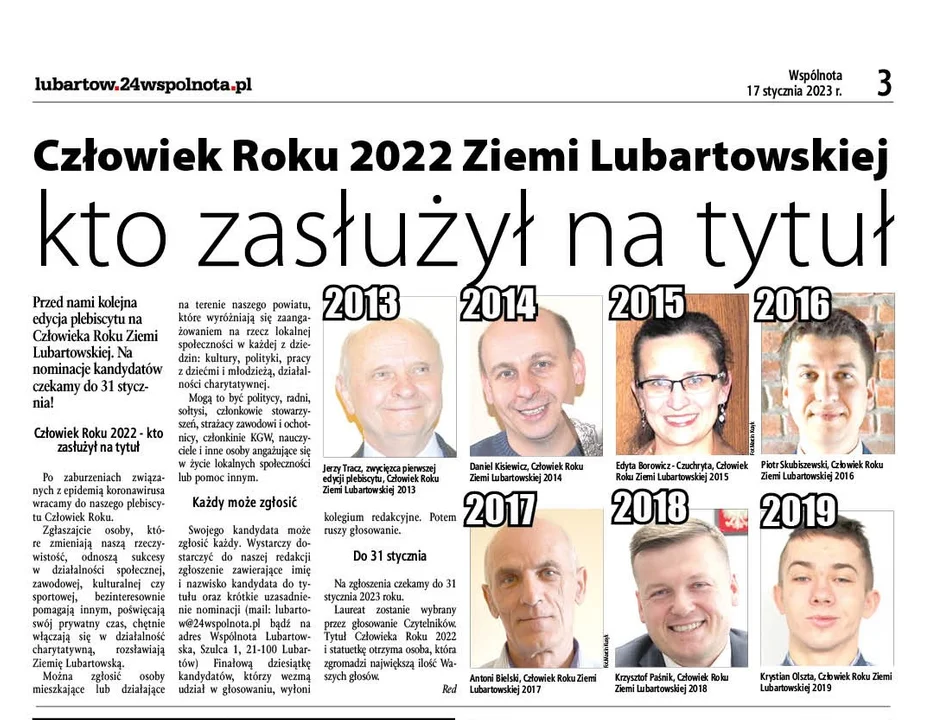 Człowiek Roku 2022 Ziemi Lubartowskiej - kto zasłużył na tytuł? - Zdjęcie główne