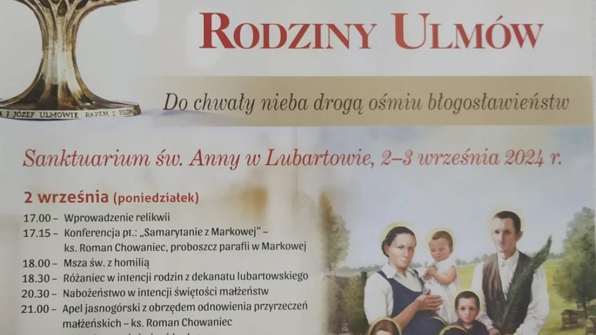 Relikwie rodziny Ulmów przyjadą do Lubartowa - Zdjęcie główne