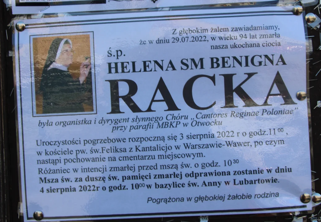 Zmarła siostra Maria Benigna, założycielka chóru Cantores Reginae Poloniae. Pochodziła z Lubartowa - Zdjęcie główne
