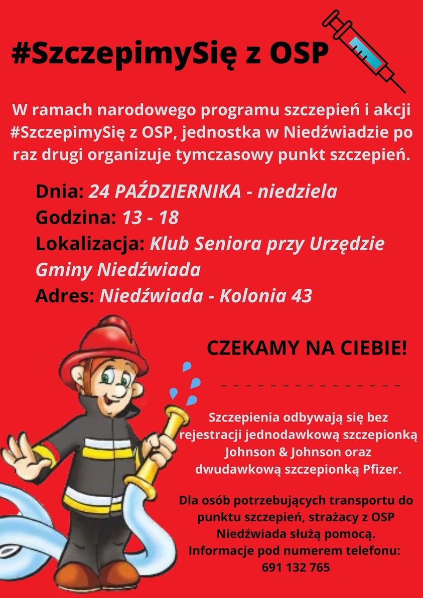 Zaszczep się z OSP w Niedźwiadzie. Akcja strażaków ochotników w niedzielę - Zdjęcie główne