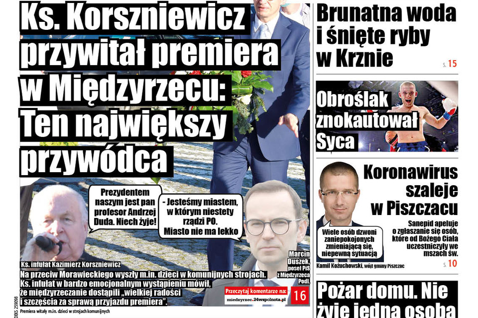 Ks. Korszniewicz przywitał Morawieckiego: "Stanął wśród nas ten największy przywódca biało-czerwonej dobrej zmiany" - Zdjęcie główne