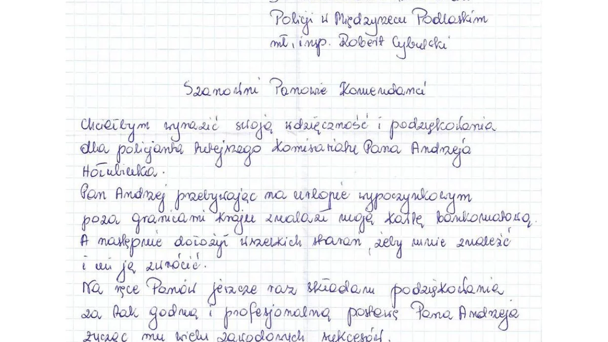 Międzyrzec Podlaski: Policjant na urlopie znalazł kartę bankomatową. Dostał podziękowania od właściciela - Zdjęcie główne