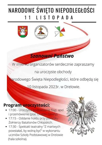 Święto Niepodległości w gminie Drelów (ZAPROSZENIE) - Zdjęcie główne