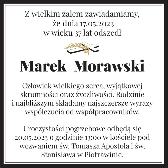 Kondolencje dla rodziny Ś.P. Marka Morawskiego - Zdjęcie główne