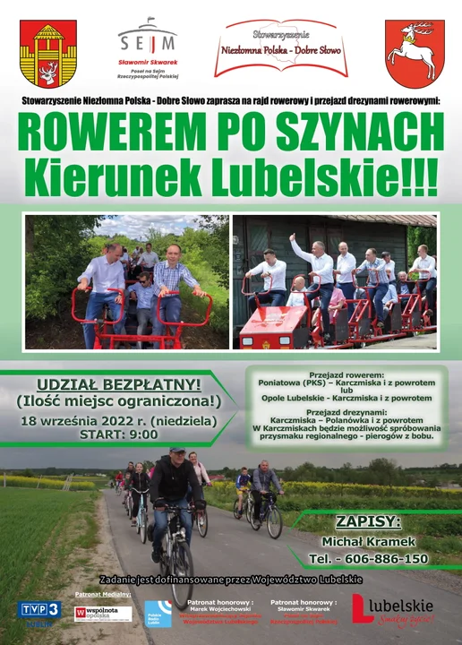 Powiat: Zapraszamy  na Rajd „Rowerem po szynach – Kierunek Lubelskie” - Zdjęcie główne