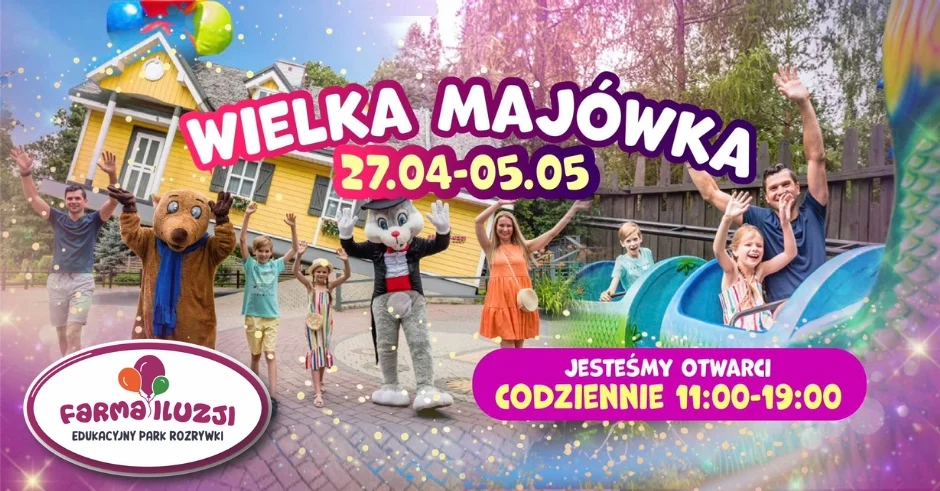 Wielka Majówka na Farmie Iluzji. Ponad tydzień rodzinnej zabawy w najbardziej popularnym parku tematycznym na Mazowszu. - Zdjęcie główne