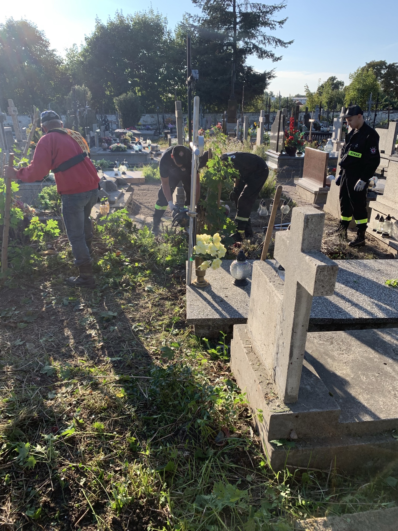 Strażacy wycięli krzaki rosnące na grobach, wynieśli śmiecie, zagrabili teren. Dzięki ich pracy zapomniane grobowce ujrzały na nowo światło dzienne