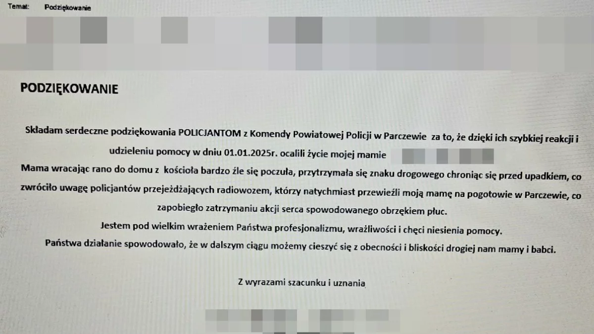 Parczew. Policjanci pomogli seniorce. Wzruszające podziękowanie - Zdjęcie główne