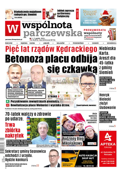 Najnowszy numer Wspólnoty Parczewskiej z kalendarzem na 2024 r. od wtorku 5 grudnia w punktach sprzedaży - Zdjęcie główne