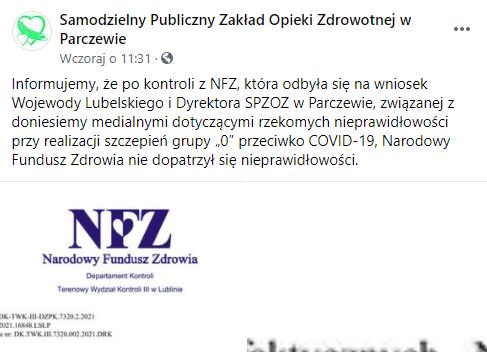 Są wyniki kontroli NFZ w parczewskim szpitalu. Sprawdzili zaszczepienie Kędrackiego - Zdjęcie główne