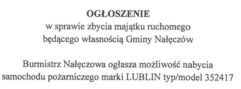 Nałęczów: Są chętni na pojazd strażacki? - Zdjęcie główne