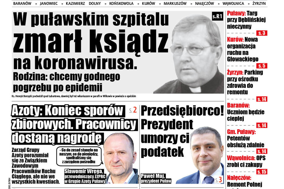 W puławskim szpitalu zmarł ksiądz zakażony koronawirusem. Rodzina: chcemy normalnego pogrzebu po epidemii - Zdjęcie główne