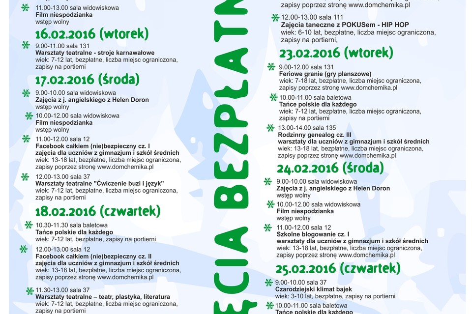 Ferie zimowe 2016 w POK Dom Chemika - Zdjęcie główne