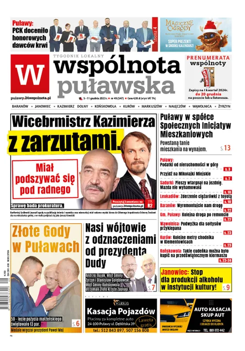 Najnowszy numer Wspólnoty Puławskiej z kalendarzem na 2024 r. od wtorku 5 grudnia w punktach sprzedaży - Zdjęcie główne