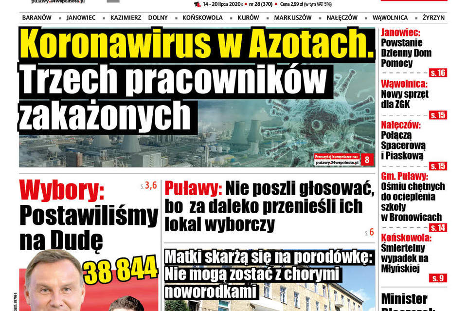 Koronawirus w Azotach. Trzech zakażonych - Zdjęcie główne