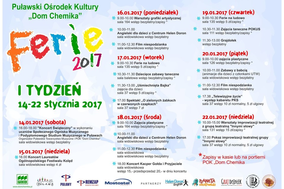 Ferie zimowe 2017 w Puławach - oferta zajęć - Zdjęcie główne