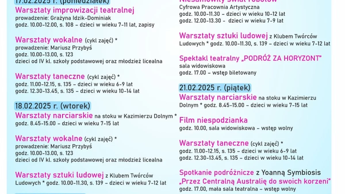 Ferie 2025 w Puławach - dwa tygodnie kreatywnej zimy z Domem Chemika - Zdjęcie główne