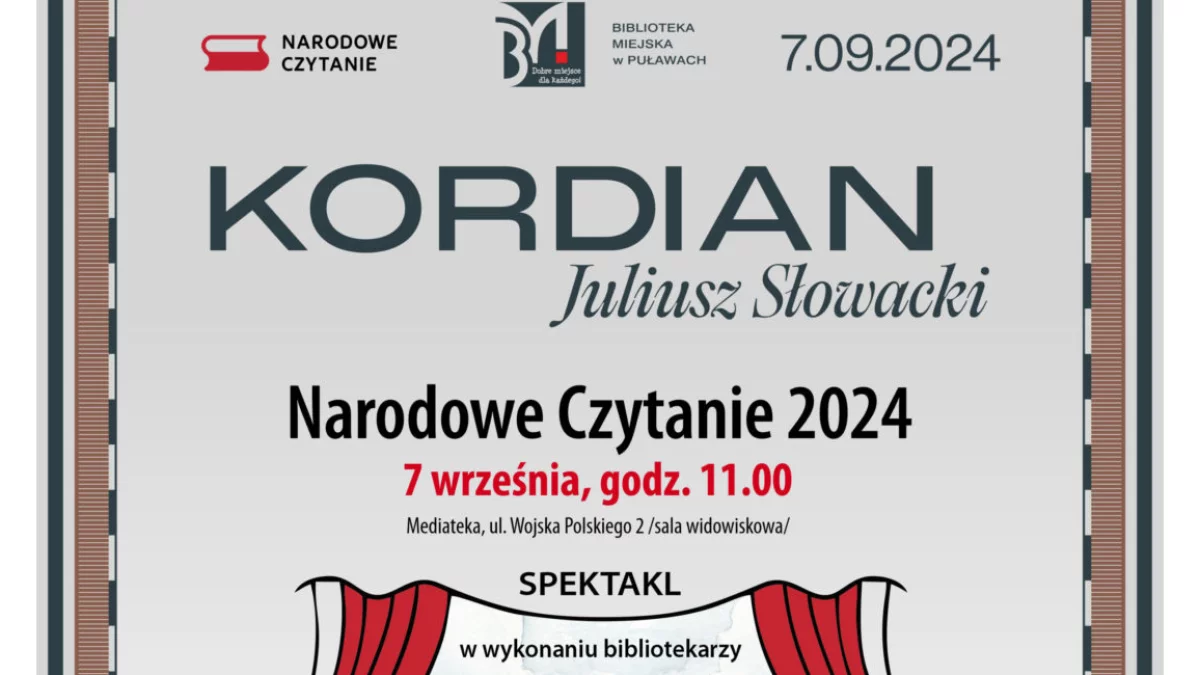 Pracownicy puławskiej Mediateki zapraszają na "Narodowe Czytanie" oraz specjalny spektakl - Zdjęcie główne