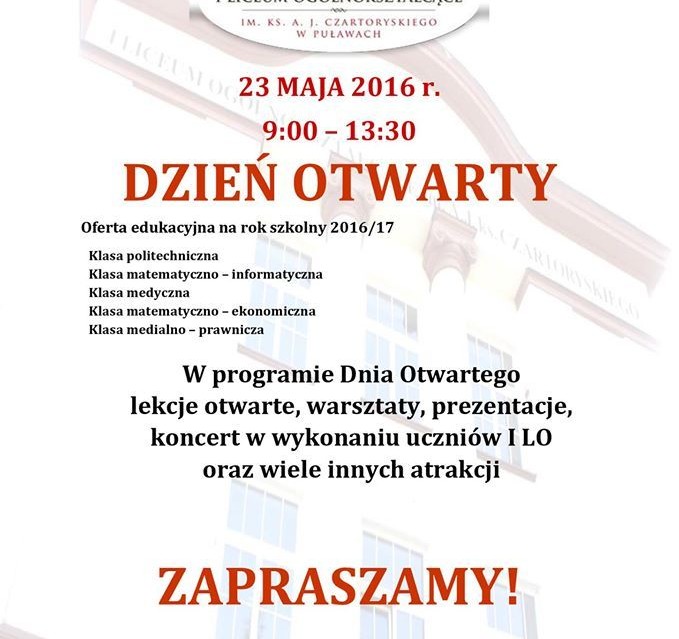 Dzień Otwarty I LO im. ks. A.J. Czartoryskiego w Puławach - Zdjęcie główne