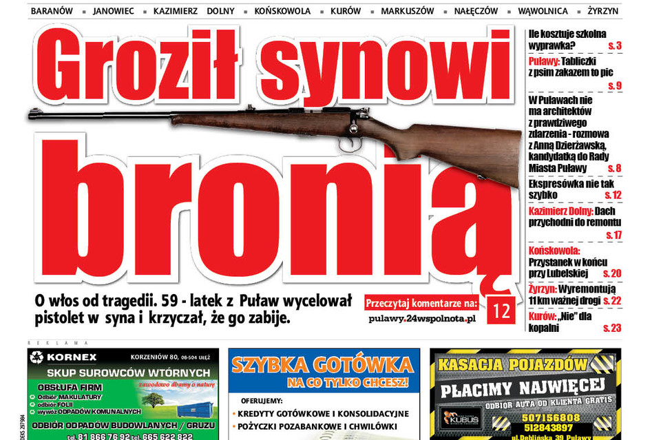 59-latek groził synowi śmiercią i wycelował w niego broń - Zdjęcie główne