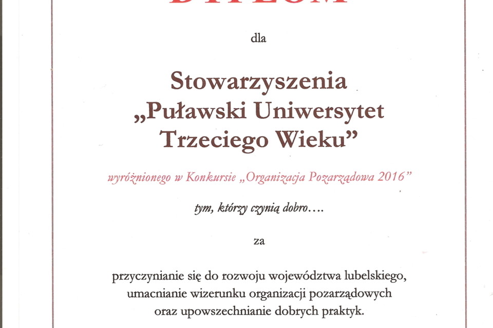 Puławski Uniwersytet Trzeciego Wieku z wyróżnieniem - Zdjęcie główne