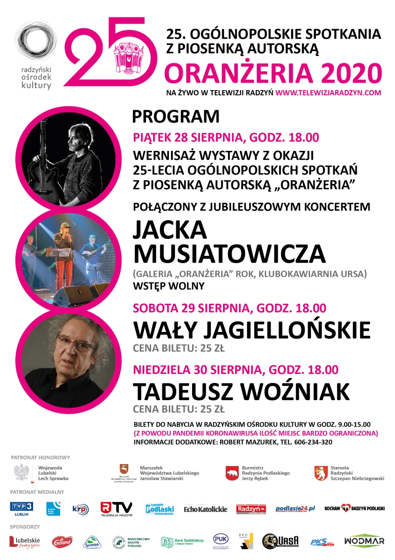 Jest już  program  jubileuszowych 25. Ogólnopolskich Spotkań z Piosenką Autorską „Oranżeria 2020” - Zdjęcie główne
