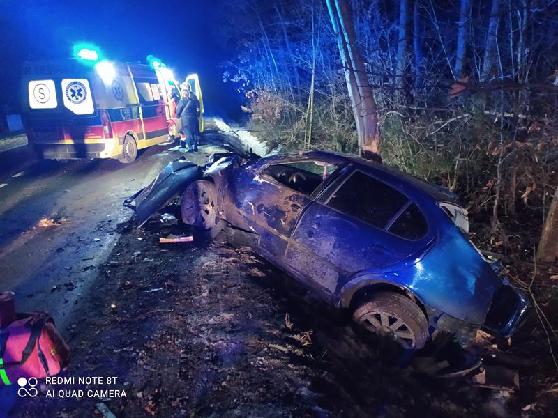 Wypadek samochodowy w Wygnanowie. Kierowca  uderzył w drzewo  - Zdjęcie główne