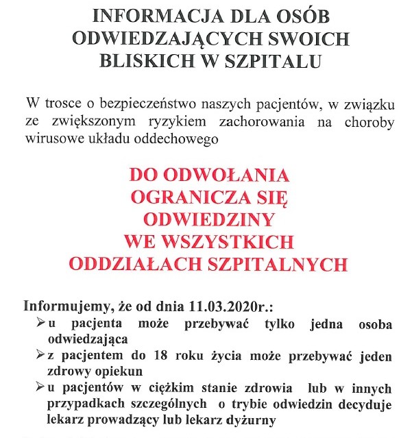 Wprowadzono ograniczenie odwiedzin w radzyńskim szpitalu - Zdjęcie główne