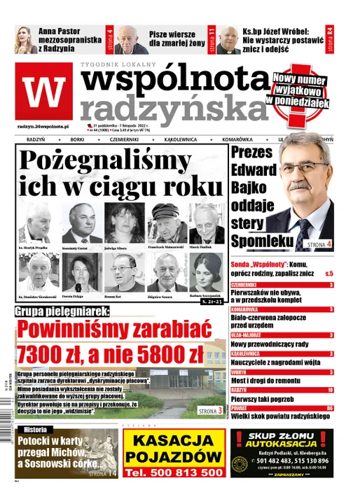 Najnowszy numer Wspólnoty Radzyńskiej nietypowo w poniedziałek (31 października 2022) - Zdjęcie główne