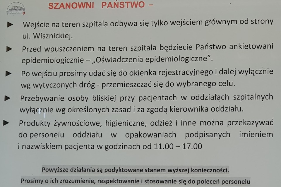 Szpital prosi o respektowanie zasad. NOWY KOMUNIKAT dla odwiedzających - Zdjęcie główne