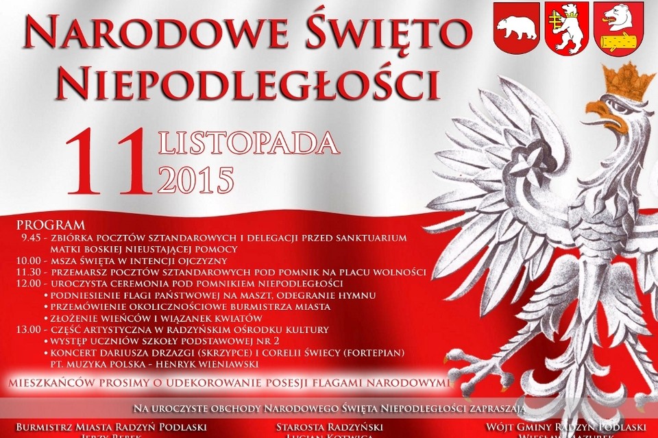 Program Narodowego Święta Niepodległości w Radzyniu Podlaskim - Zdjęcie główne