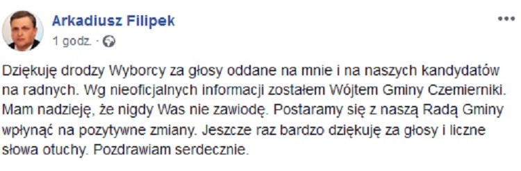 Arkadiusz Filipek nowym wójtem Czemiernik - Zdjęcie główne