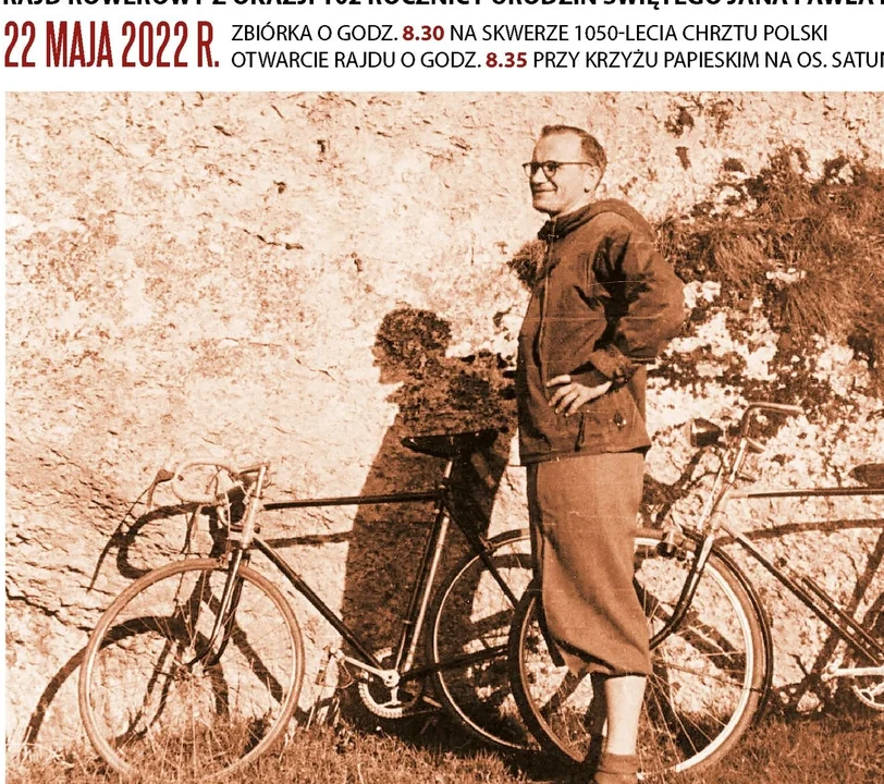 Rajd rowerowy:  ,,102 km dla Jana Pawła II " - zaproszenie  - Zdjęcie główne