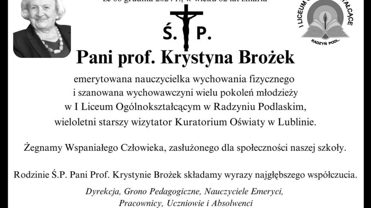 Zmarła Krystyna Brożek, wieloletnia nauczycielka I LO, starszy wizytator Kuratorium Oświaty w Lublinie - Zdjęcie główne