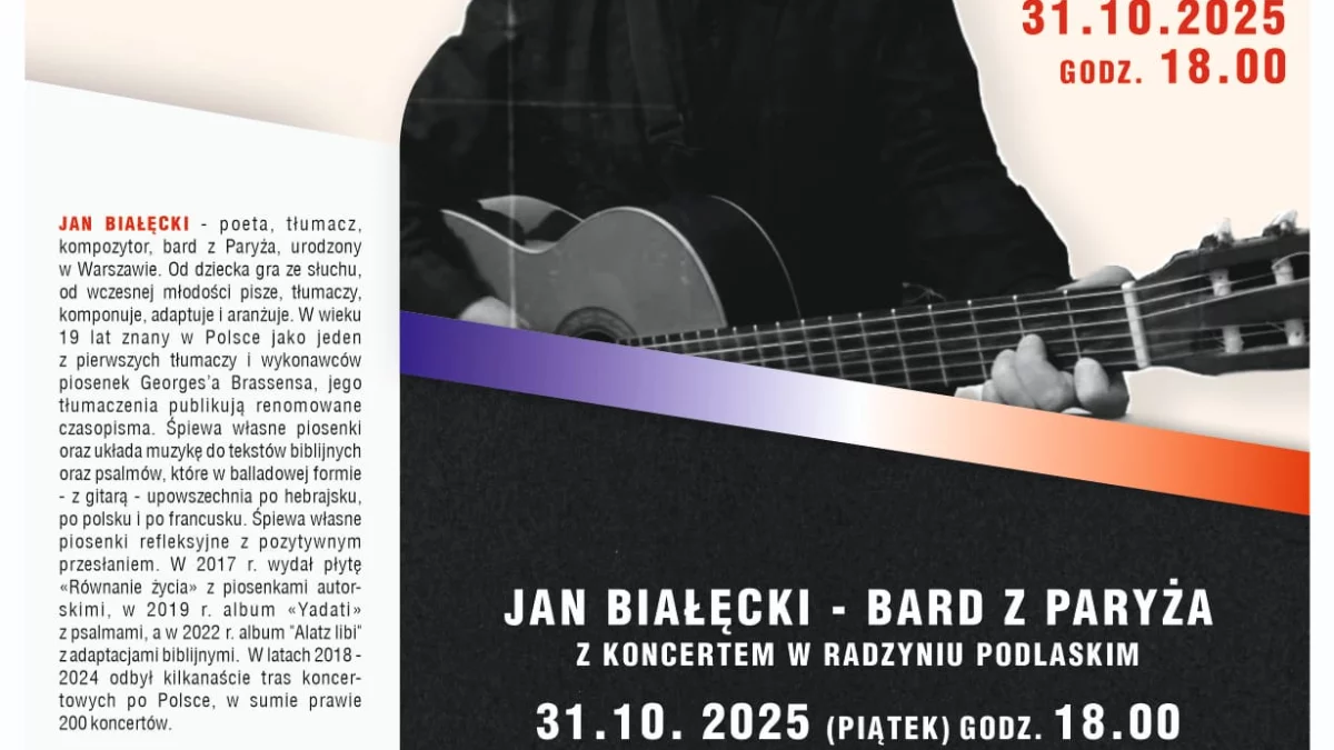 Muzyka, poezja i klimat Paryża w Radzyniu. Koncert Jana Białęckiego w Pałacu Potockich - Zdjęcie główne