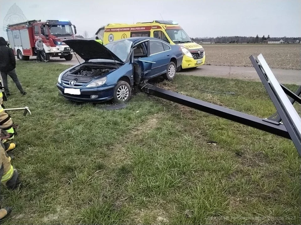 Powiat radzyński: Samochód uderzył w słup. Jedna osoba poszkodowana - Zdjęcie główne