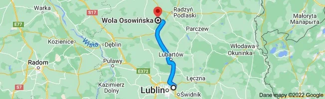 Lublin - Wola Osowińska - 59 min. jazdy (66,6 km) przez DK19