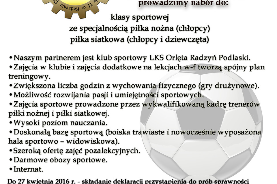 Zespół Szkół Ponadgimnazjalnych ogłasza nabór do klasy sportowej - Zdjęcie główne