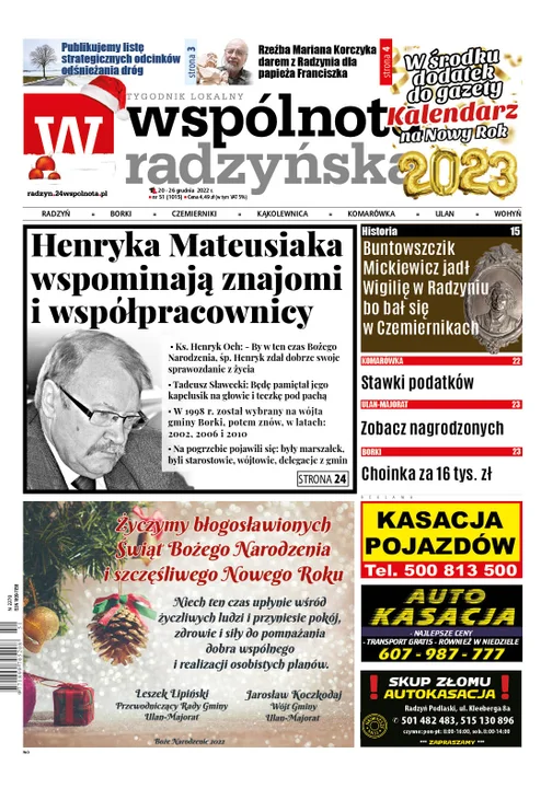 Najnowszy numer Wspólnoty Radzyńskiej (20 grudnia 2022) - Zdjęcie główne